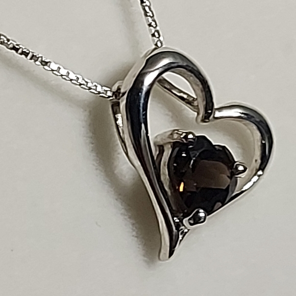 SMOKY QUARTZ HEART PENDANT NECKLACE 925SS - Picture 2 of 11